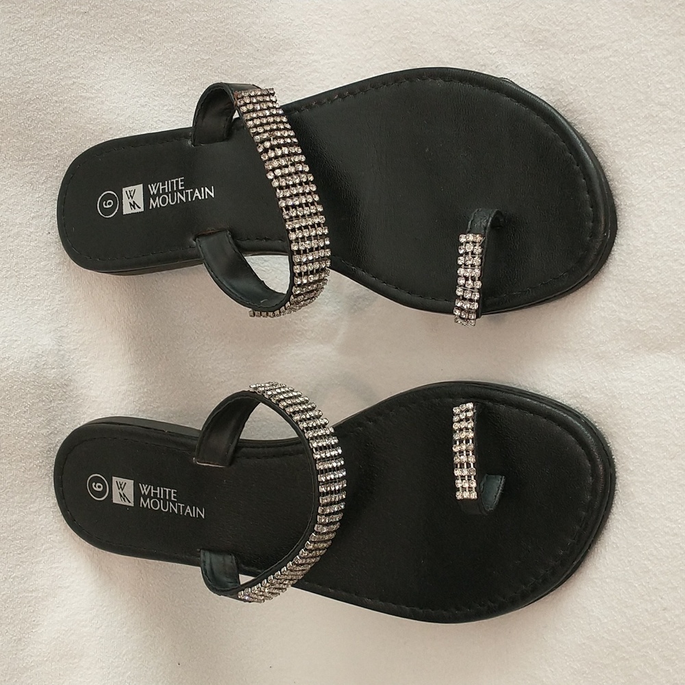 White Mountain Rhinestone Flat Sandals Size 6